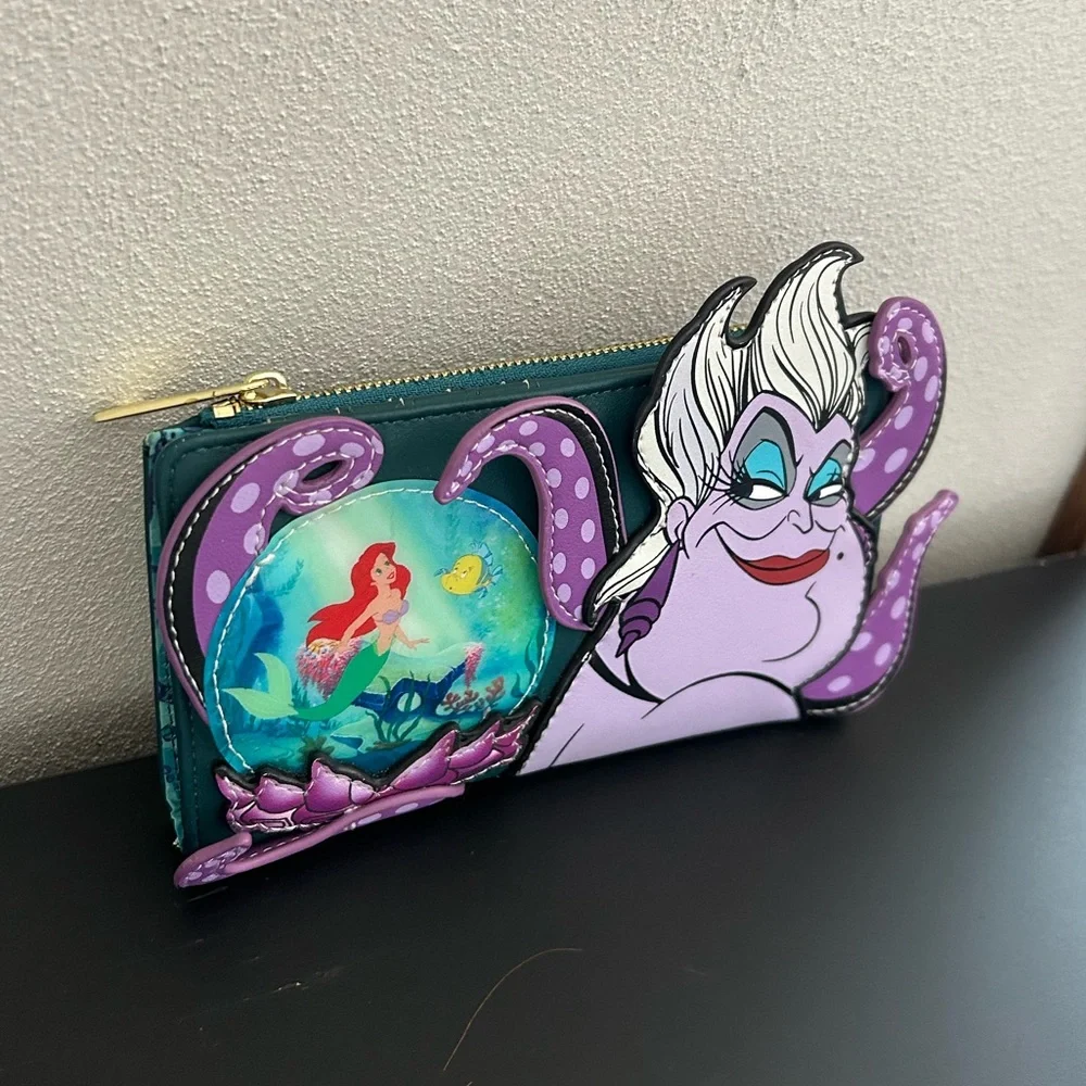 Loungefly Disney Villians Scene Ursula Crystal Ball and Ariel Flap Wallet - Picture 3 of 8